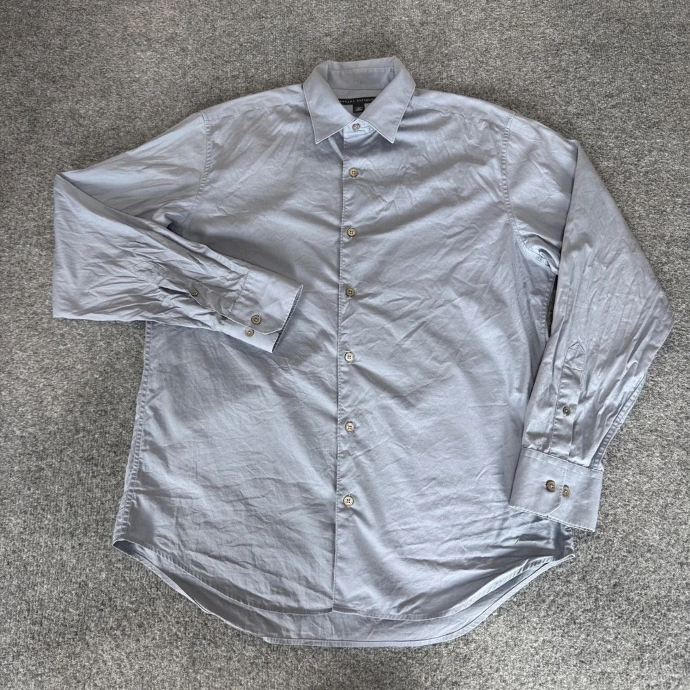 Banana Republic Mens Stretch Button Up Shirt Blue Grey Long Sleeve Medium Office